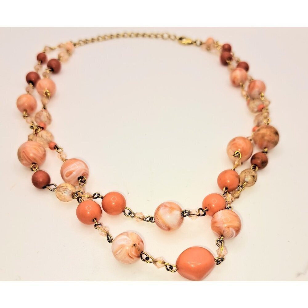 Vintage Women's Ladies Orange Melon Bead‎ Double Strand Necklace